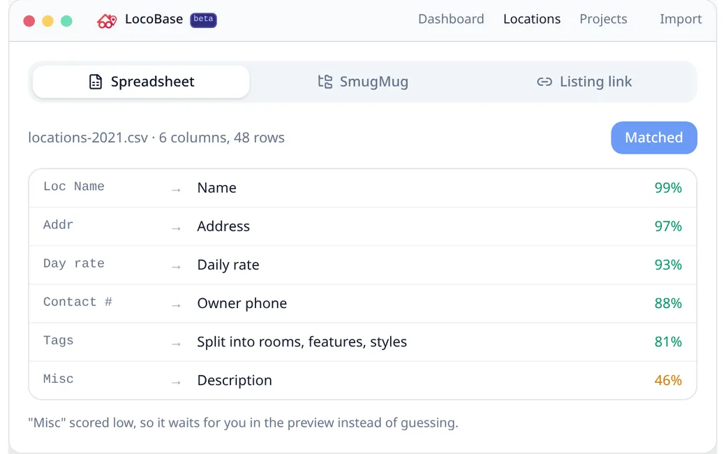Spreadsheets, columns matched