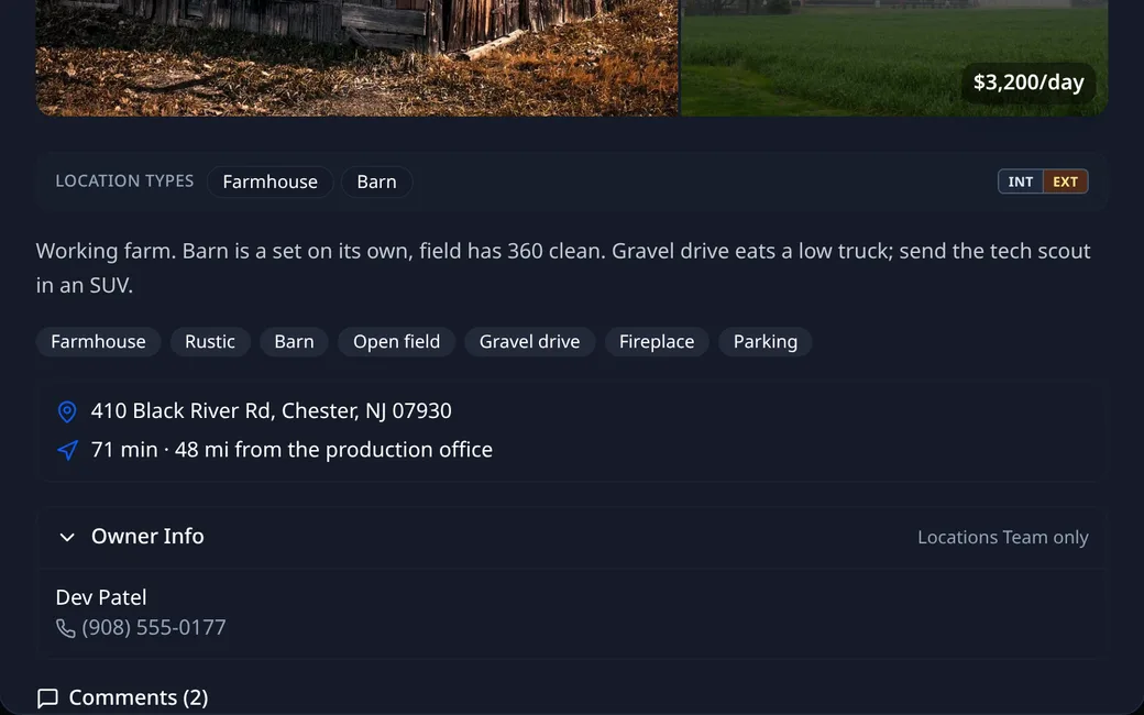 Owner contact on the location