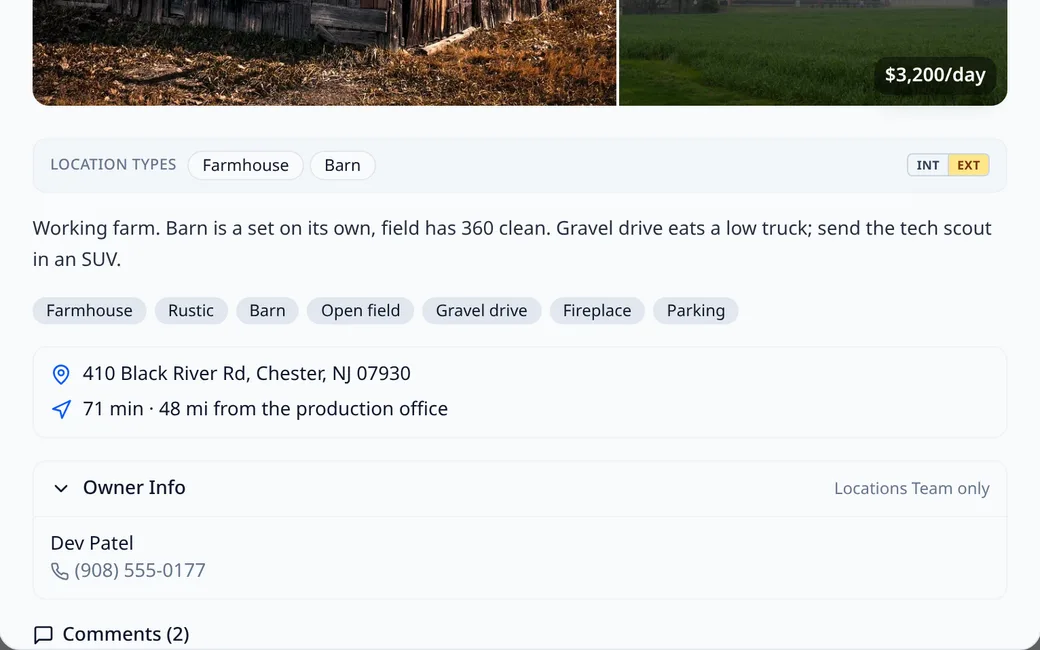 Owner contact on the location